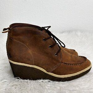 Olukai Wali Wedge Women's‎ Moc Toe Brown Booties US 8 Leather Ankle Chukka Boot